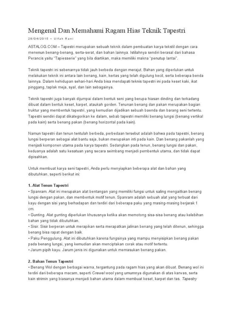 Mengenal Dan Memahami Ragam Hias Teknik Tapestri | PDF