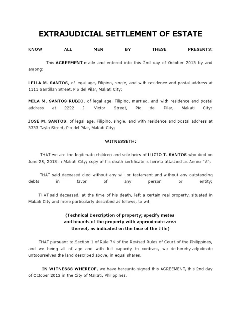 Extrajudicial Settlement of Estate of Deceased