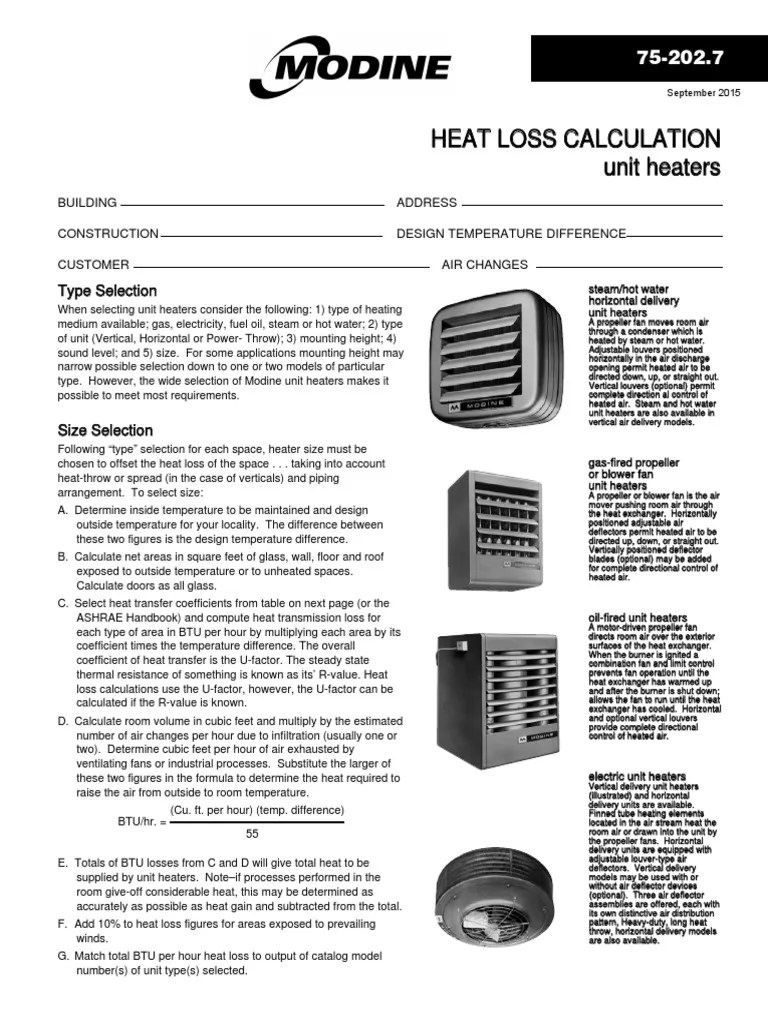 Modine heating Calculation Hvac Water Heating
