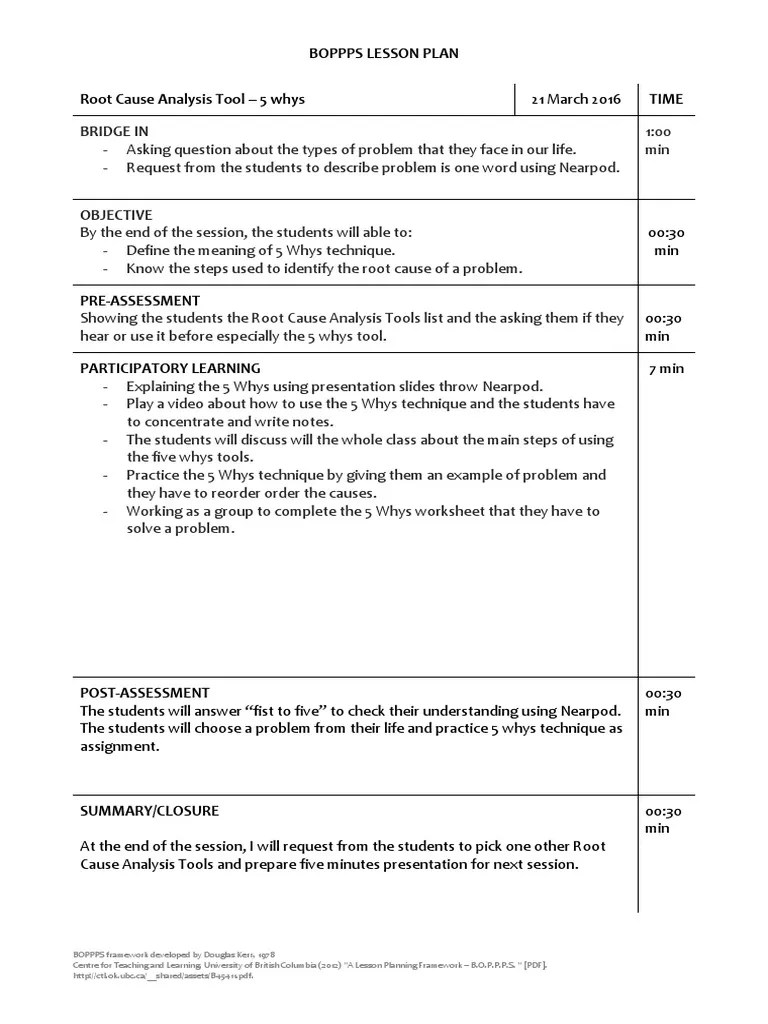 Boppps Lesson Plan 5 Whys PDF