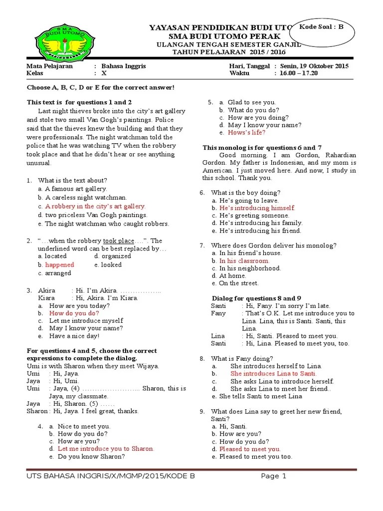 Contoh Soal Introduction Kelas 10 Belajar Daring