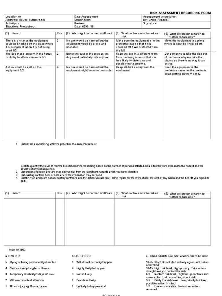 Risk Assessment Living Room Hazards Risk