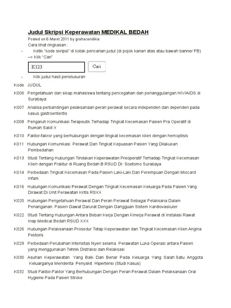 Contoh Proposal Penelitian Keperawatan Medikal Bedah Berbagi Contoh