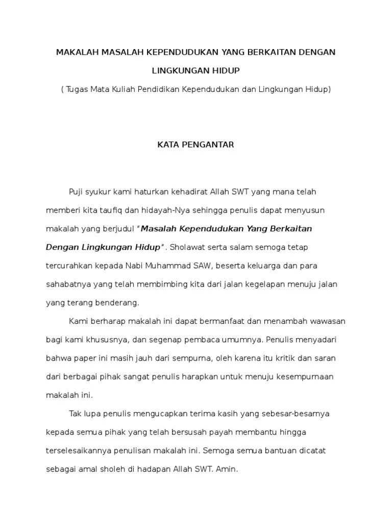 Makalah Masalah Kependudukan Yang Berkaitan Dengan Lingkungan Hidup | PDF