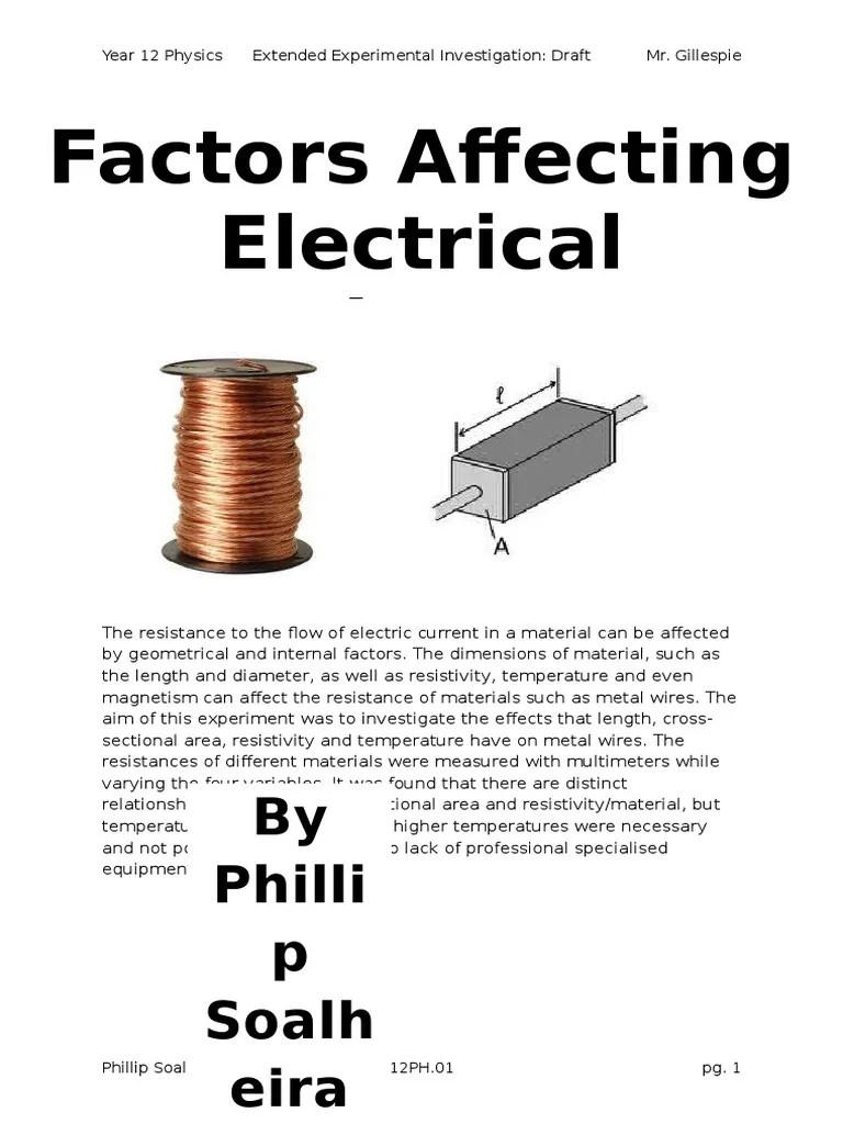 Year 12 Physics EEI Factors Affecting Electrical Resistance