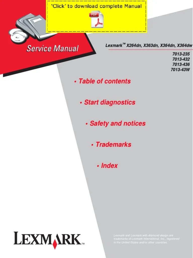 Lexmark x264dn x363dn x364dn x364dw Service Manual Pages PDF