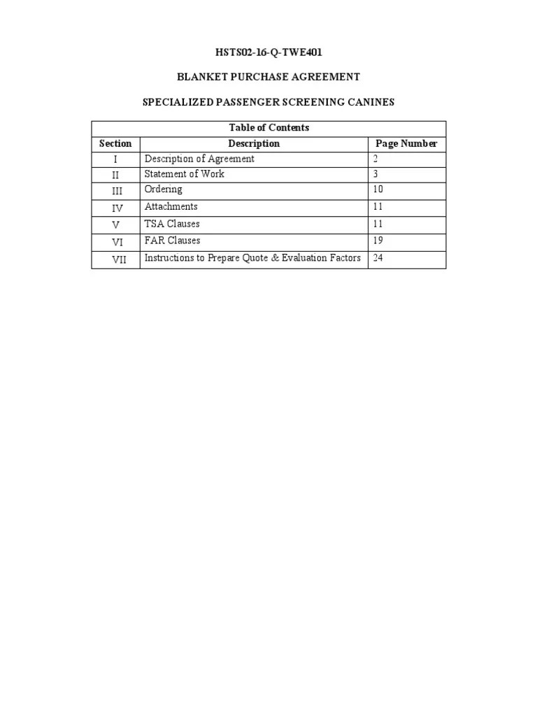 TSA Terms and Conditions for Trained Canines Non Disclosure Agreement