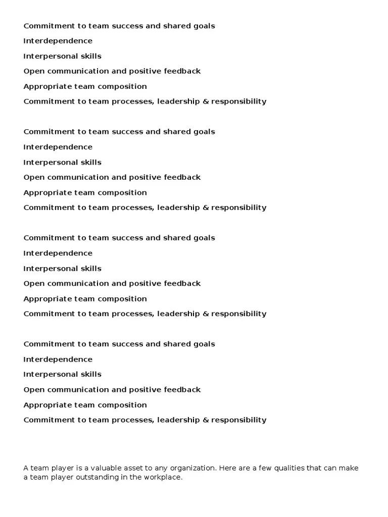 Commitment to Team Success and Shared Goals Criticism Leadership