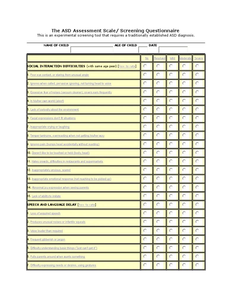 The ASD Assessment Scale_Questionnaire Autism Spectrum Clinical