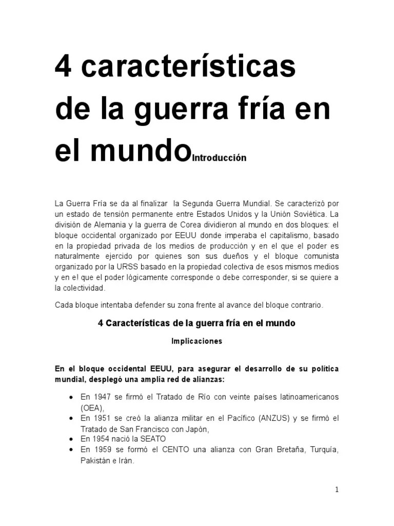 4 Caracteristicas de La Guerra Fria Guerra Fría Unión