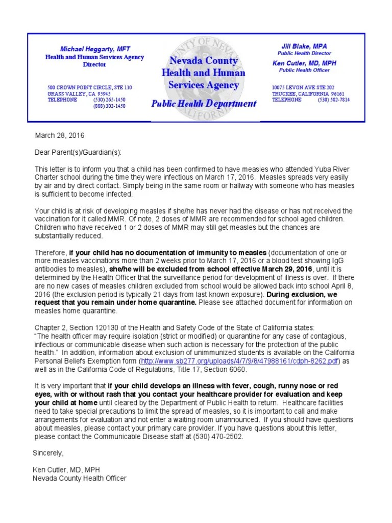 03 28 16 YRC Exclusion Letter 3 Measles Quarantine