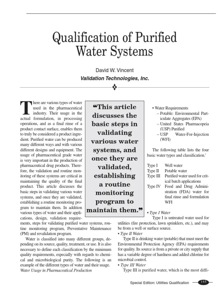Qualification of Purified Water Systems PDF Verification And