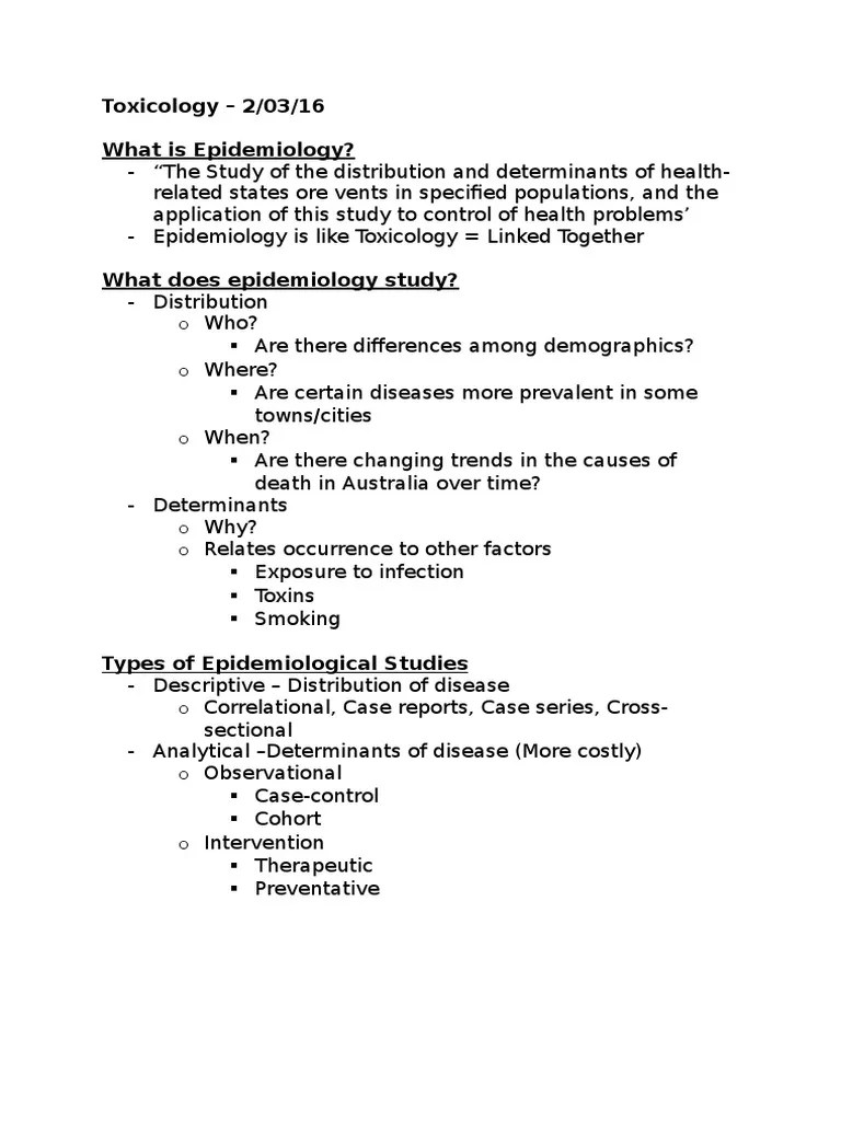 Epidemiology Notes Epidemiology Cohort Study