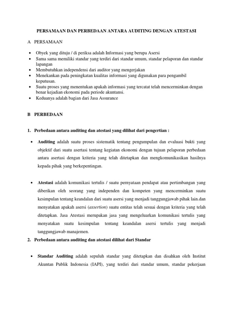 Persamaan Dan Perbedaan Antara Auditing Dengan Atestasi | PDF