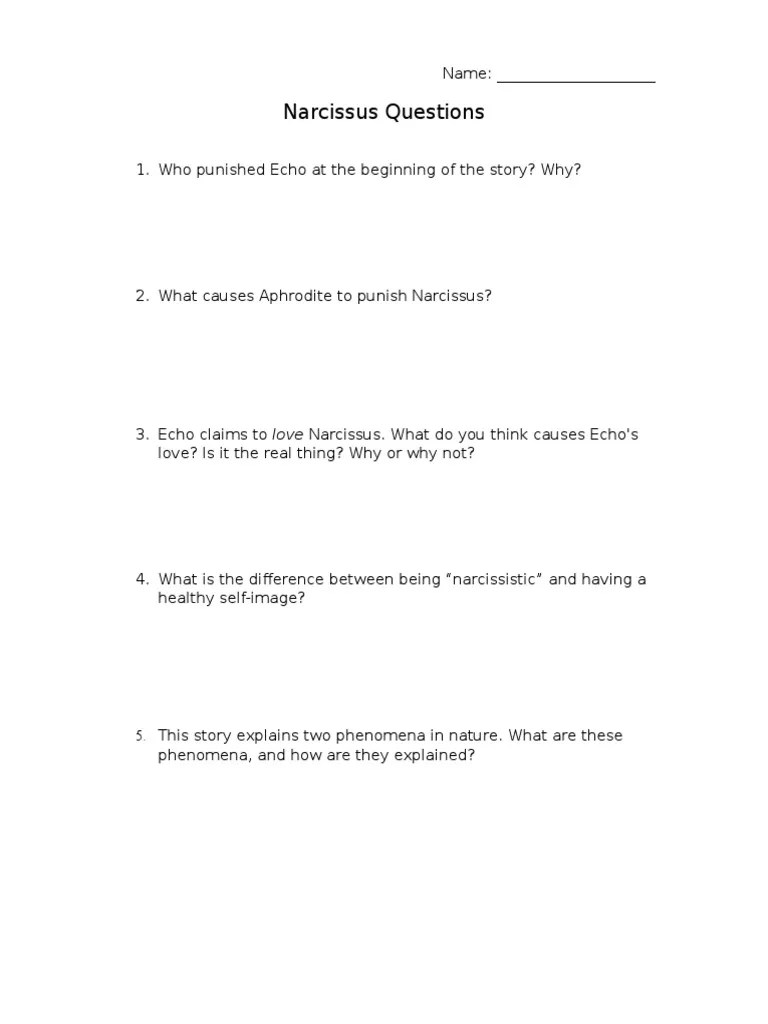Echo and Narcissus Questions PDF