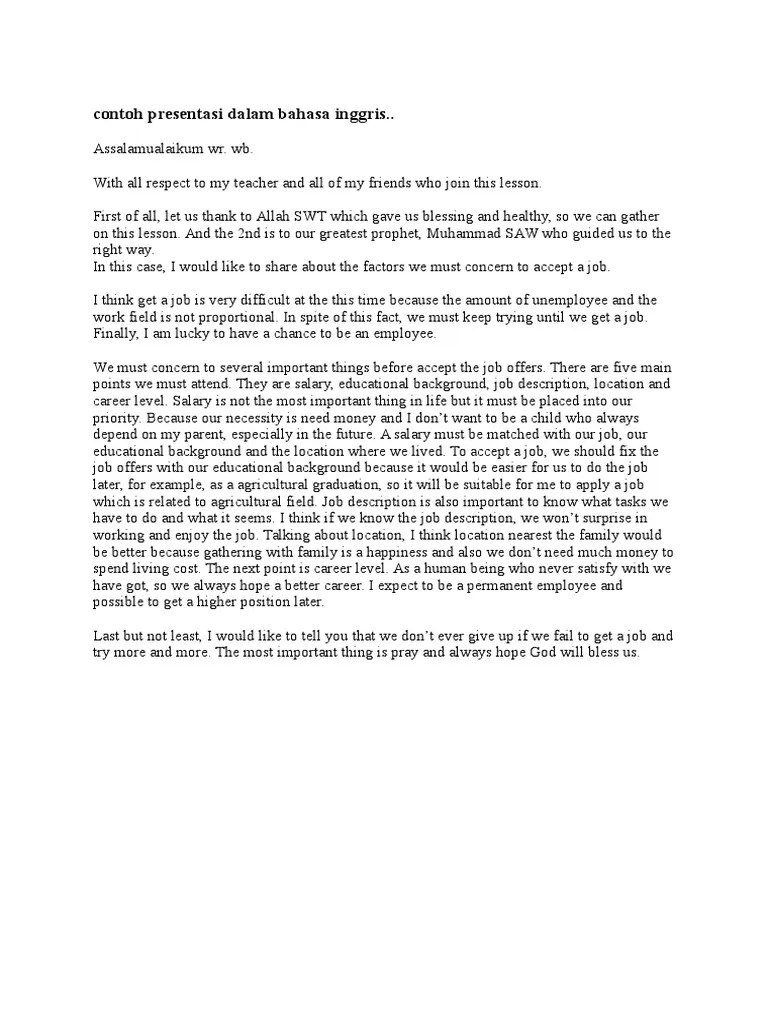 Contoh Presentasi Dalam Bahasa Inggris