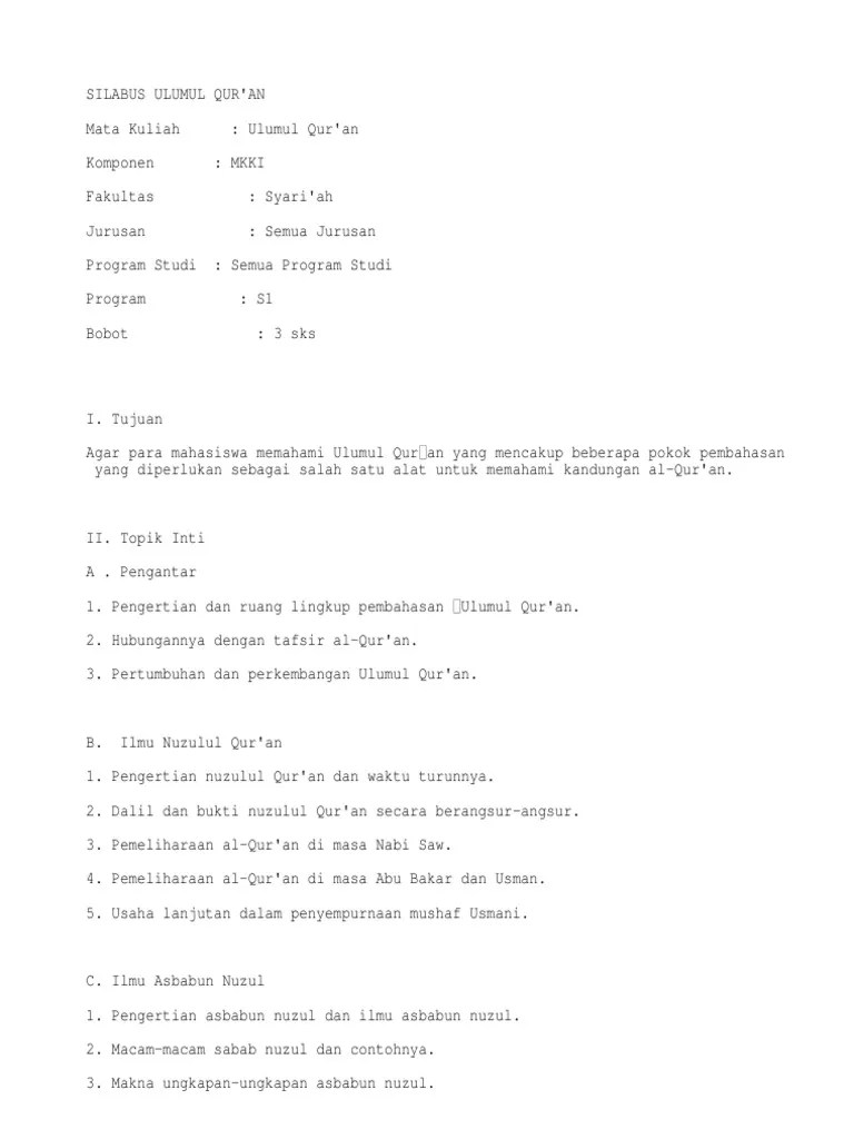 Silabus Ulumul Qur'An PDF