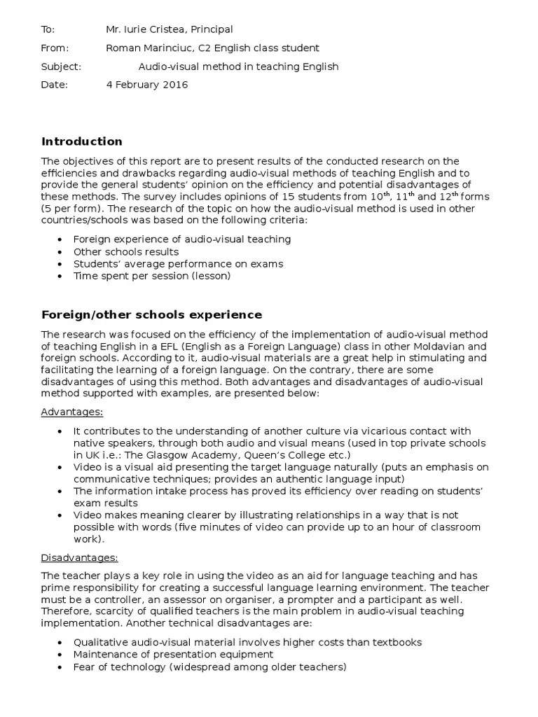 An example of a report English As A Second Or Foreign Language