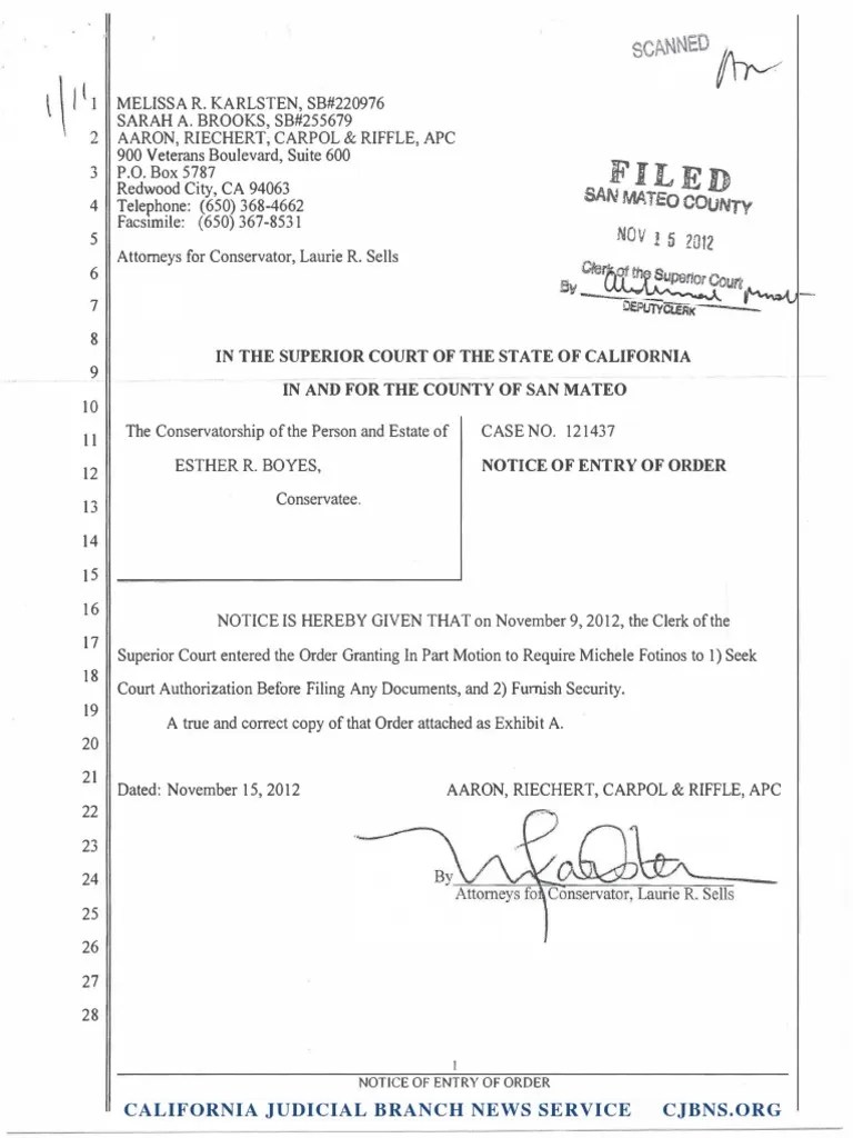 VL Order Judge Jonathan Karesh Against Michelle Fotinos San Mateo