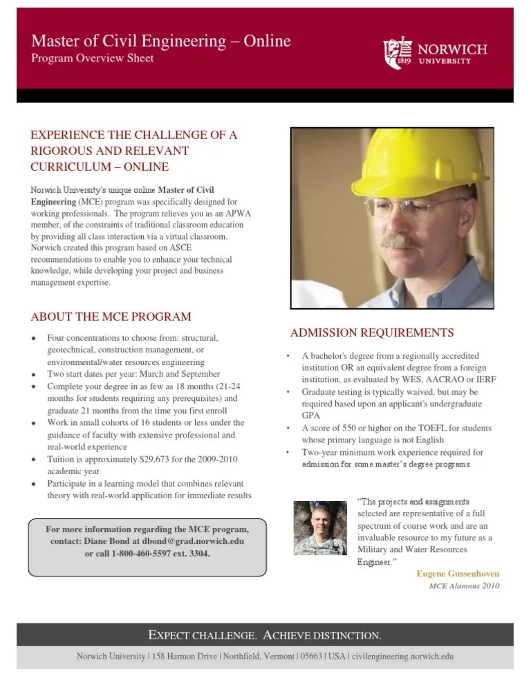 Norwich University Master of Civil Engineering APWA Overview Academic