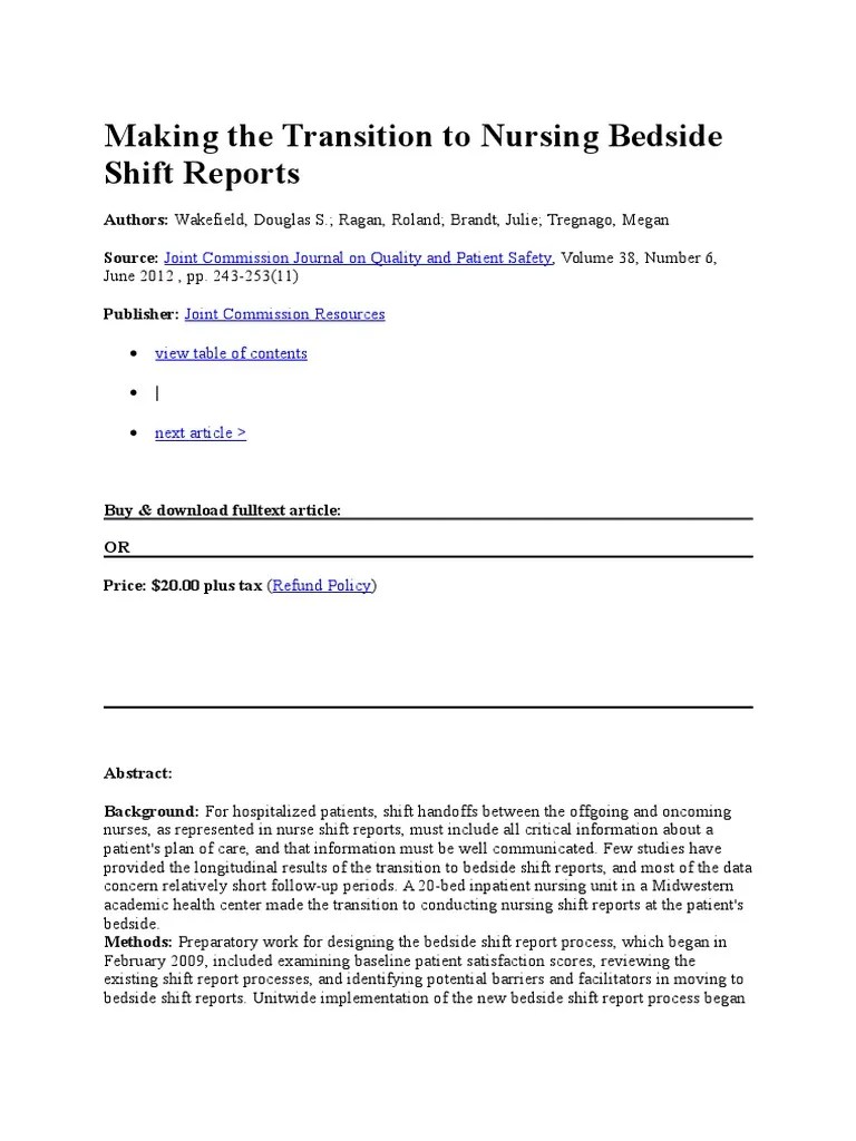 Making the Transition to Nursing Bedside Shift Reports