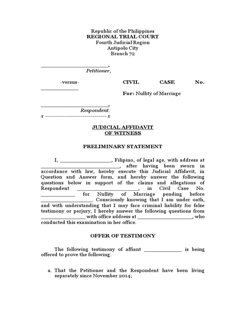 Judicial Affidavit Sample Affidavit Justice