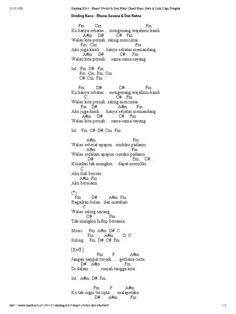 Dinding Kaca - Rhona Savana &amp; Dwi Ratna Chord Kunci Gitar &amp; Lirik Lagu  Dangdut | PDF