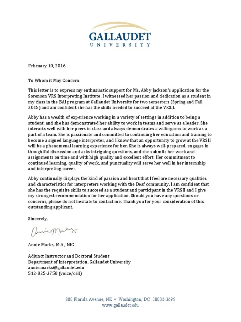 a jackson vrsii letter Applied Psychology Education