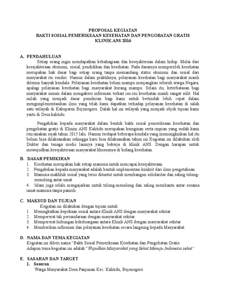 Contoh Proposal Pengajuan Dana Untuk Bakti Sosial