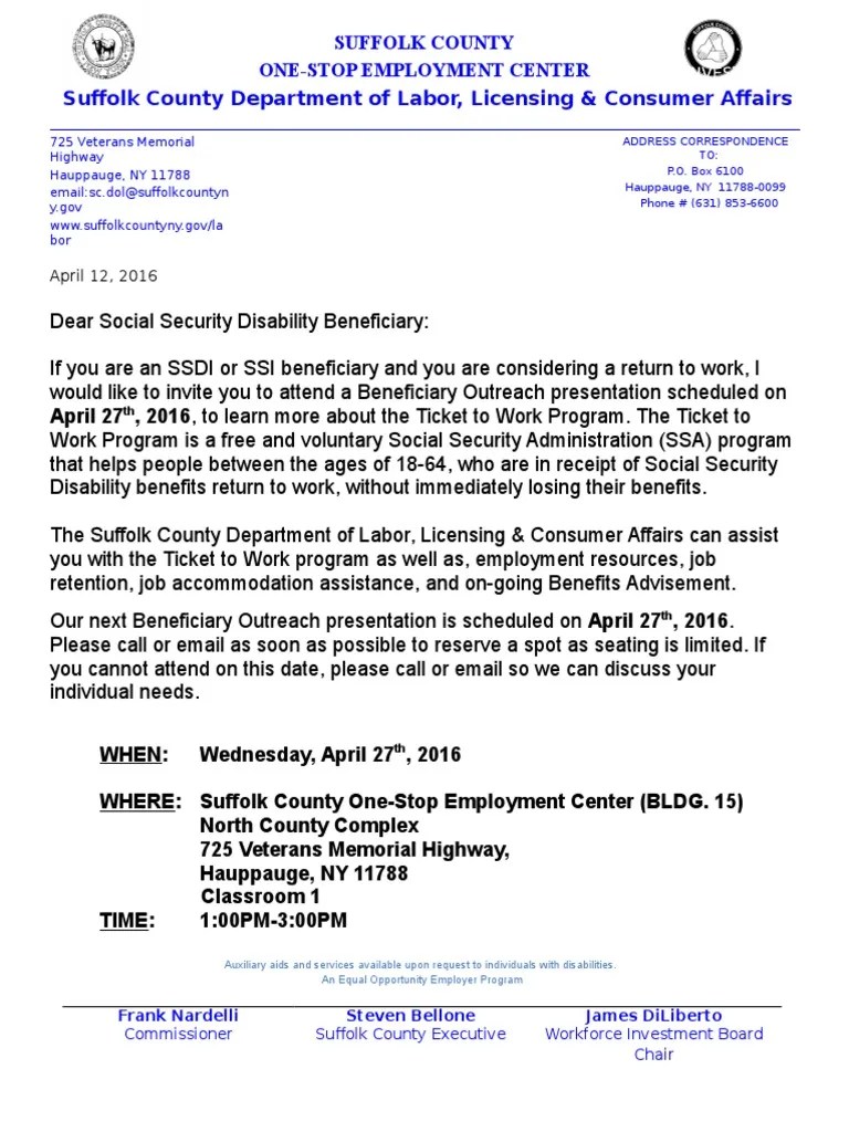 ticket to work letter 42716ver5 Social Security Administration Social Policy