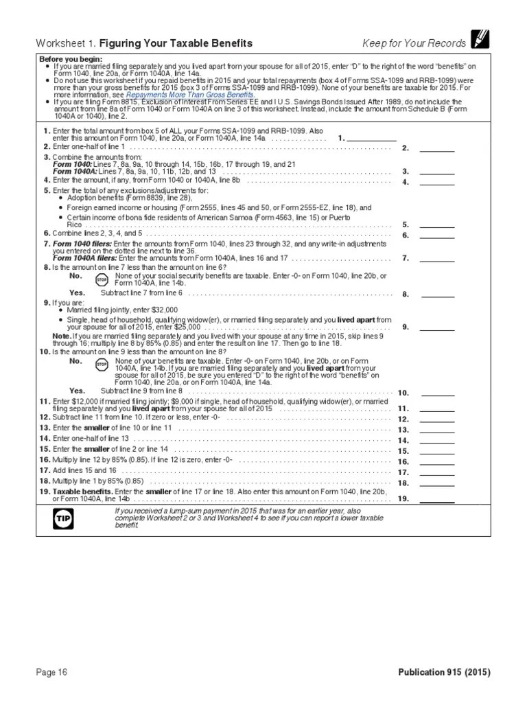 Worksheet 1 | Irs Tax Forms | United States Federal Policy