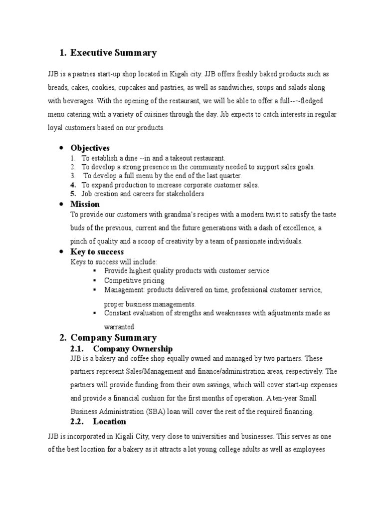Business Plan for BakerySpeciality Chef Strategic Management