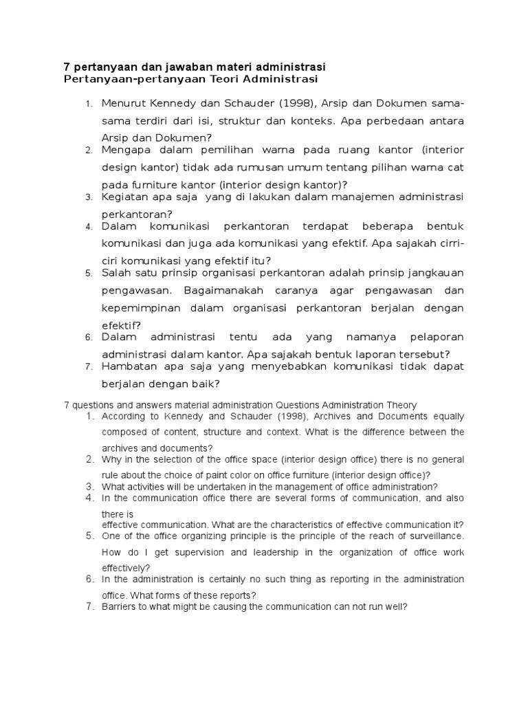 7 Pertanyaan Dan Jawaban Materi Administrasi | PDF