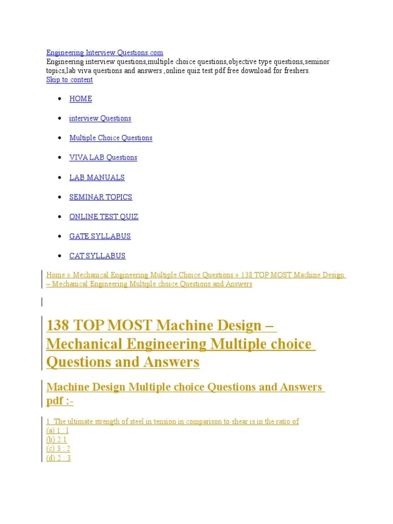 Engineering Interview Questions Screw Strength Of Materials
