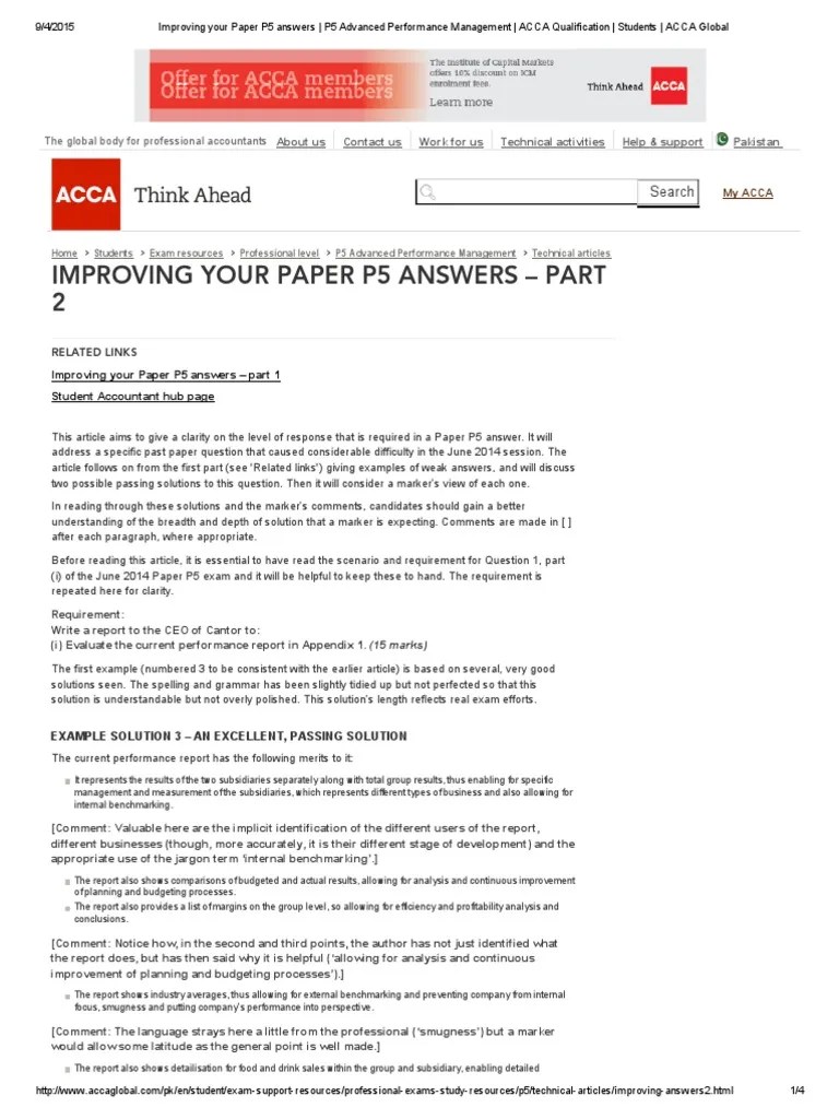 Improving Your Paper P5 Answers - P5 Advanced Performance Management