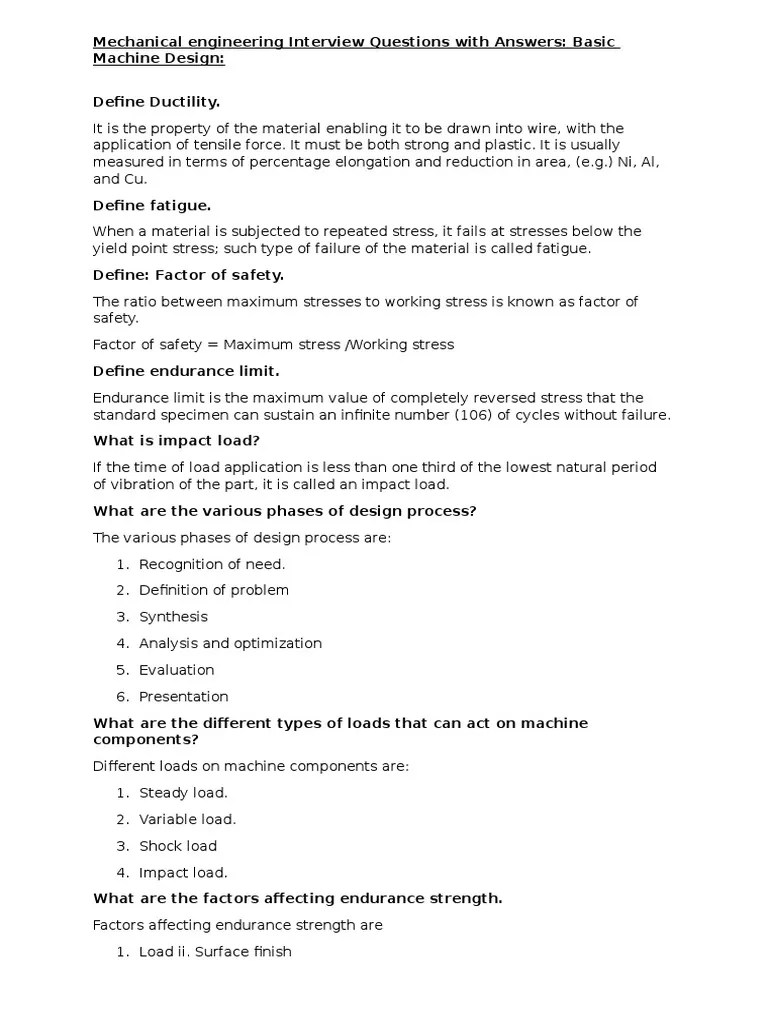 Mechanical Engineering Interview Questions With Answers Fracture