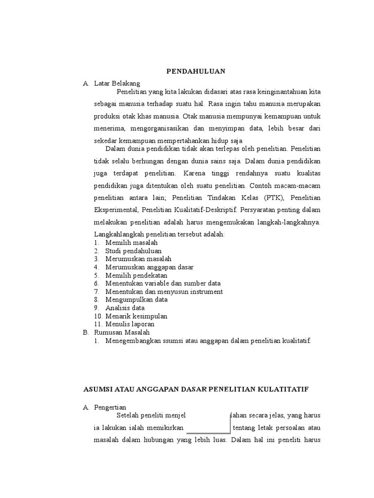 Asumsi Atau Anggapan Dasar Penelitian Kulatitatif | Pdf