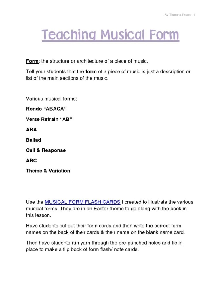 Teaching Musical Form by Theresa Preece Musical Forms Wolfgang