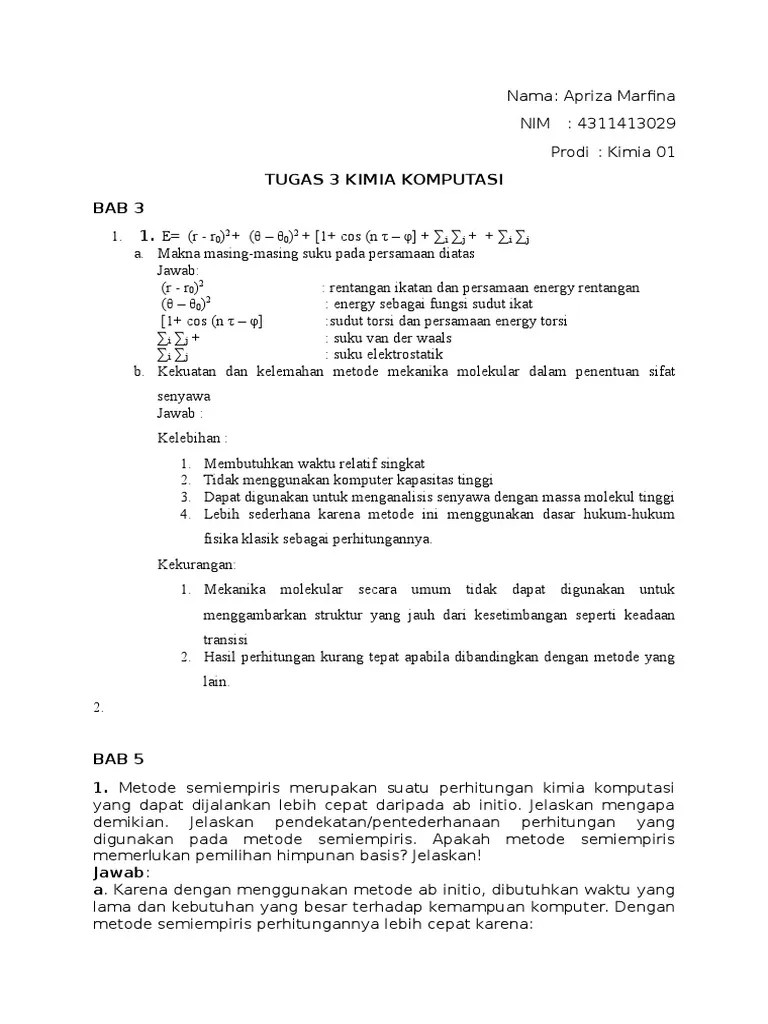 Jawaban Kimia Komputasi BAB 3 &amp; 5 | PDF