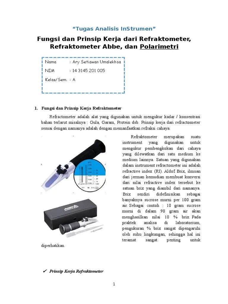Tugas Analisis Instrummen Fungsi Dan Prinsip Kerja Dari Refraktometer