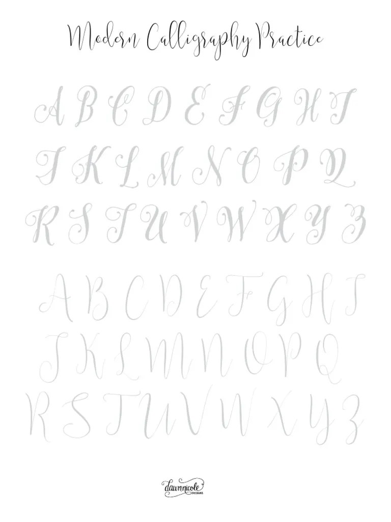 Modern Calligraphy Practice Sheets DawnNicoleDesigns