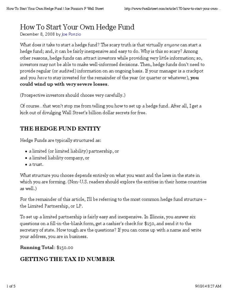 How To Start Your Own Hedge Fund Joe Ponzio's F Wall Street