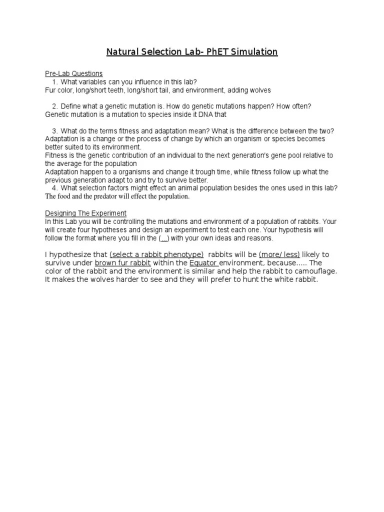 Phet Natural Selection PDF Natural Selection Dominance(04)