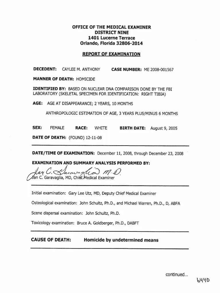 Caylee Anthony Autopsy PDF