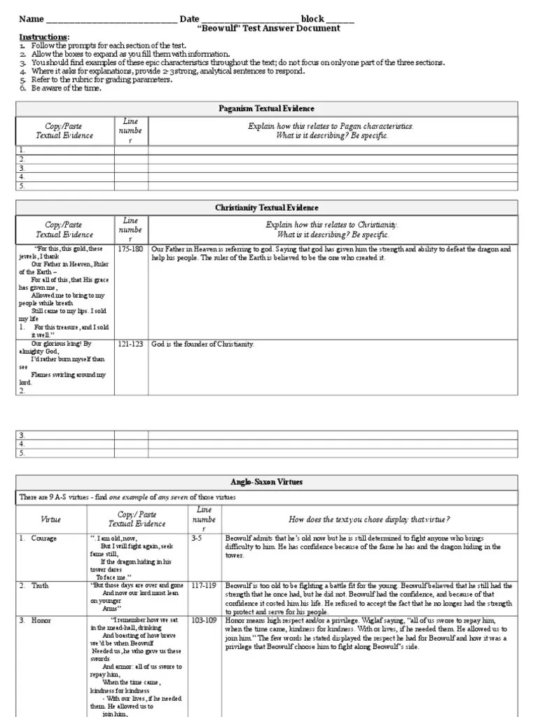 beowulf 2 exam answer document beowulf