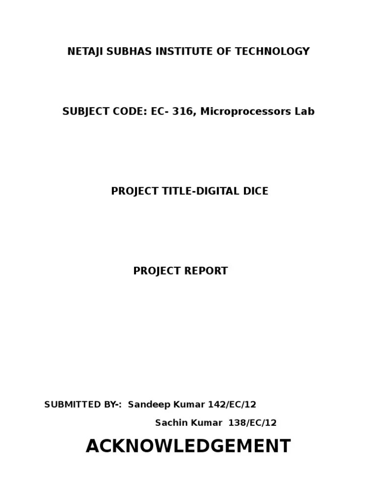 Digital Dice A MicroprocessorBased Random Number Game Project PDF
