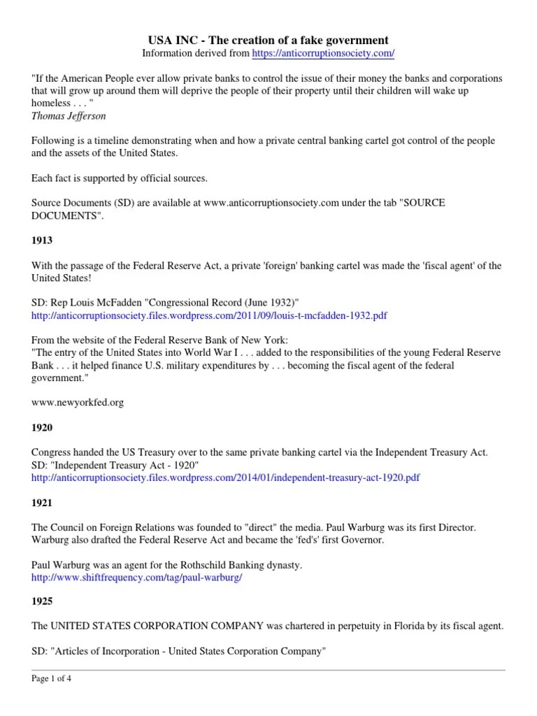 US Articles of Incorporation Timeline Study Federal