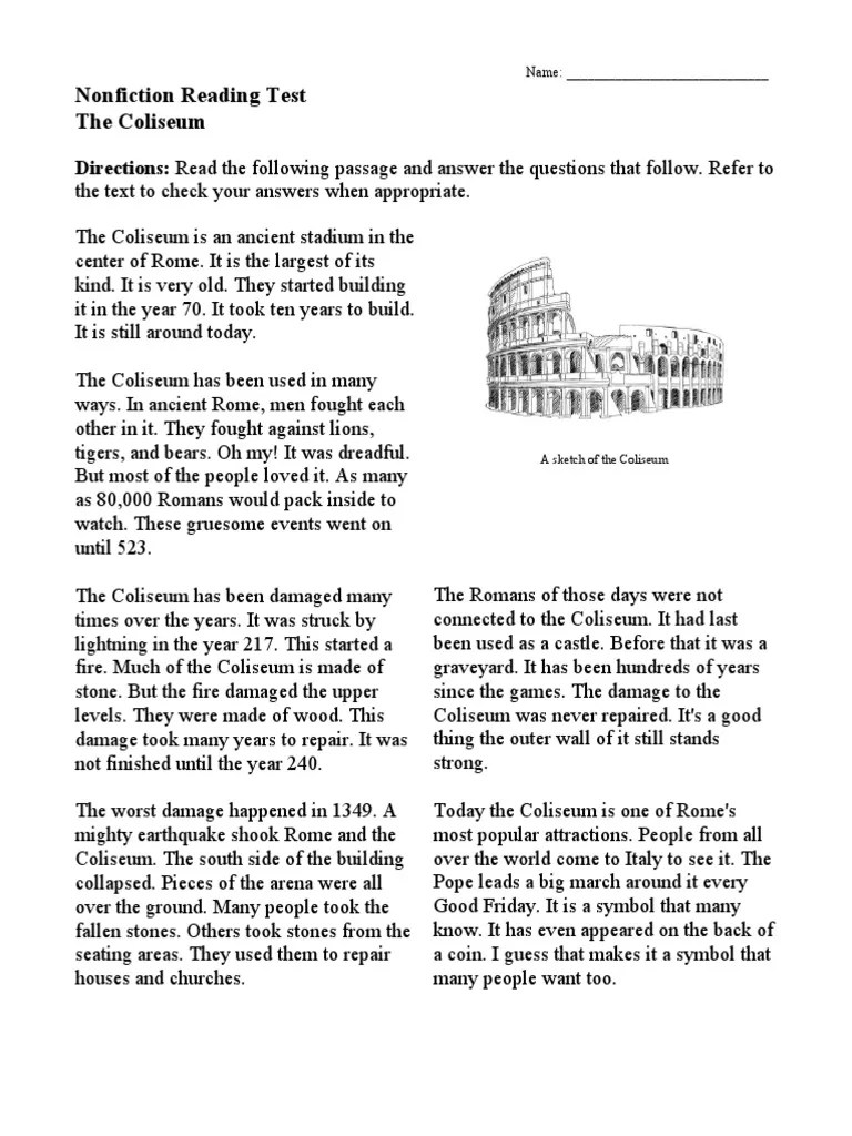 Nonfiction Reading Test Coliseum