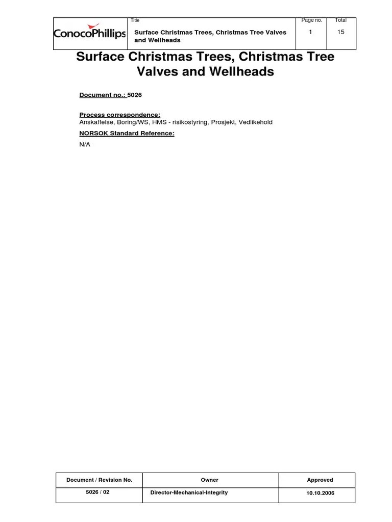 Conoco Phillips Specification Surface Christmas Trees, Christmas Tree