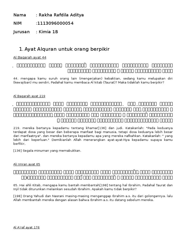 Ayat Alquran Untuk Berpikir, Mengerti, Belajar, Bersyukur | PDF